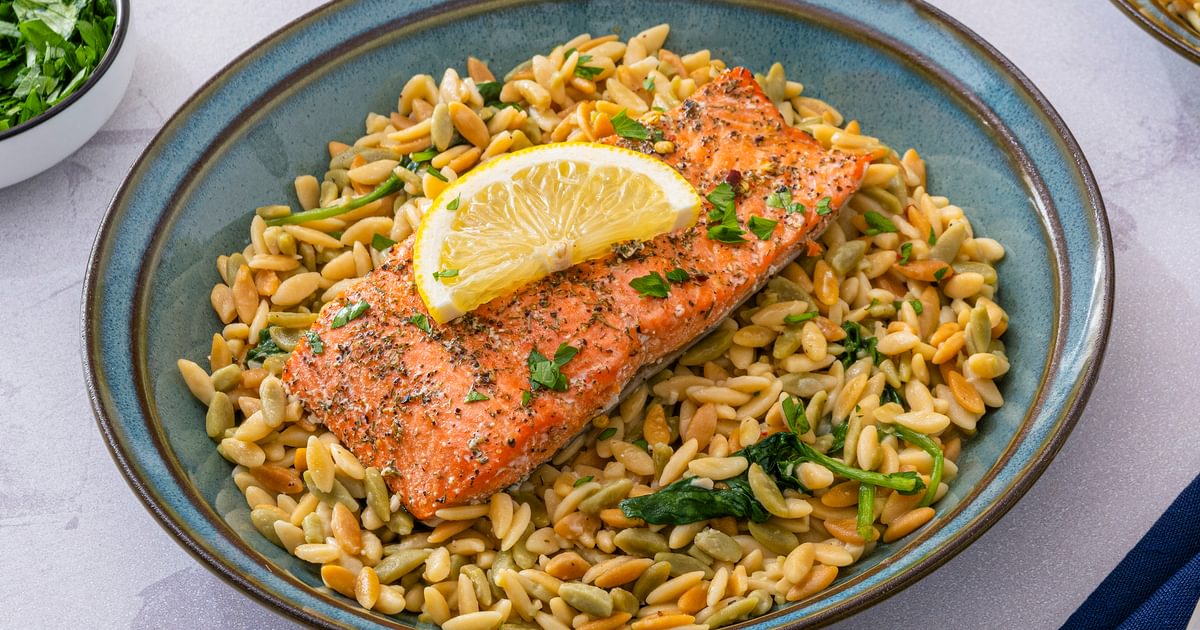 Baked Sockeye Salmon with Garlic Butter Orzo | RiceSelect®