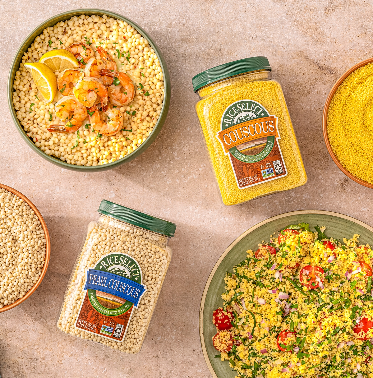 Couscous and Swiss Chard Tabbouleh Shrimp Scampi with Pearl Couscous Couscous Jars 048 1x1 Low Res JPEG