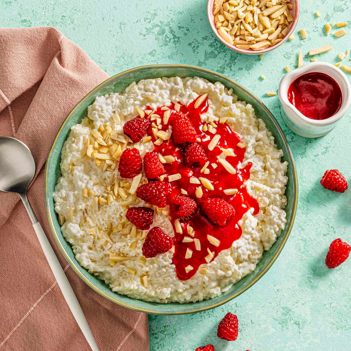 danish rice pudding with strawberries on top