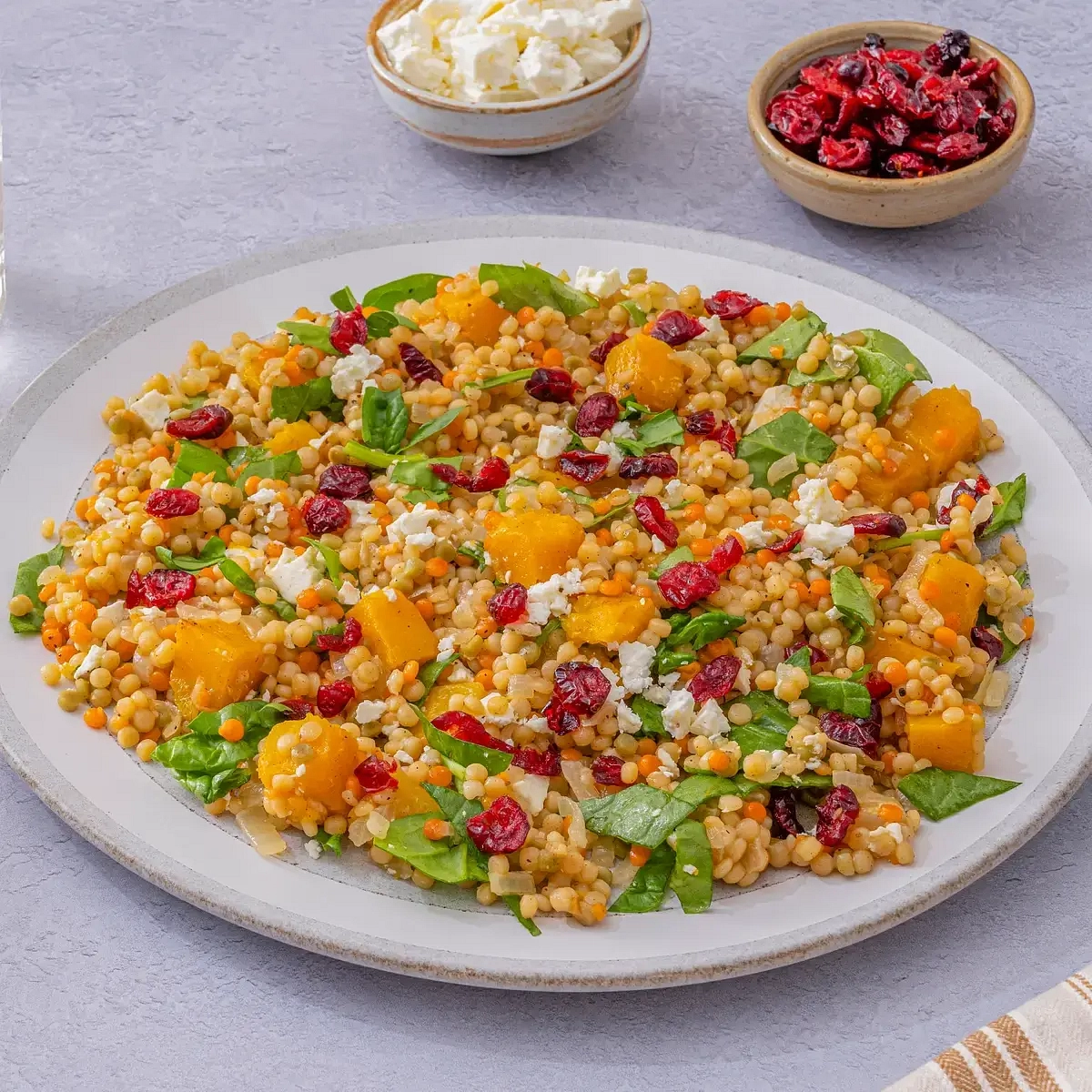 Roasted Butternut Squash with Tri Color Pearl Couscous Recipe