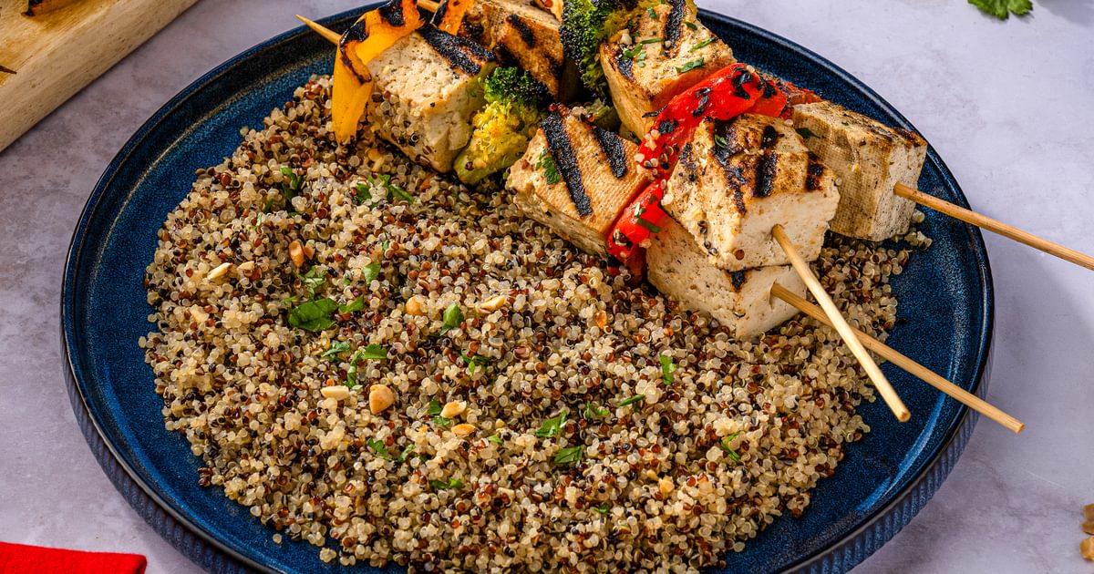 Satay Tofu Skewers with Spicy Peanut Sauce and Quinoa | RiceSelect®