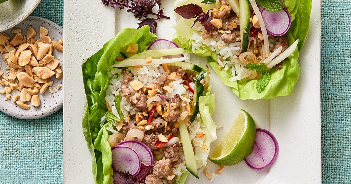 Thai-inspired Pork Larb & Rice Salad Wraps | Riceselect®