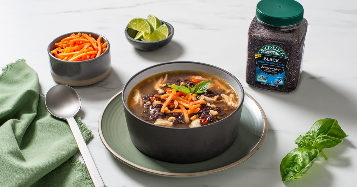Thai-inspired Chicken and Black Rice Soup Recipe | RiceSelect®